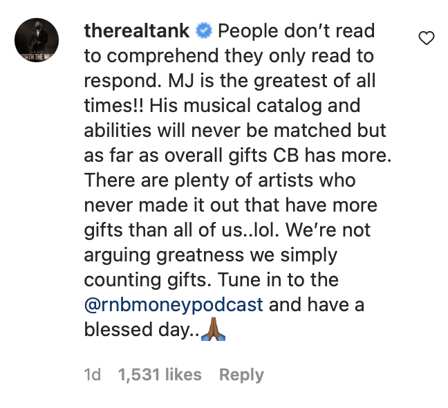 Tank Instagram comment